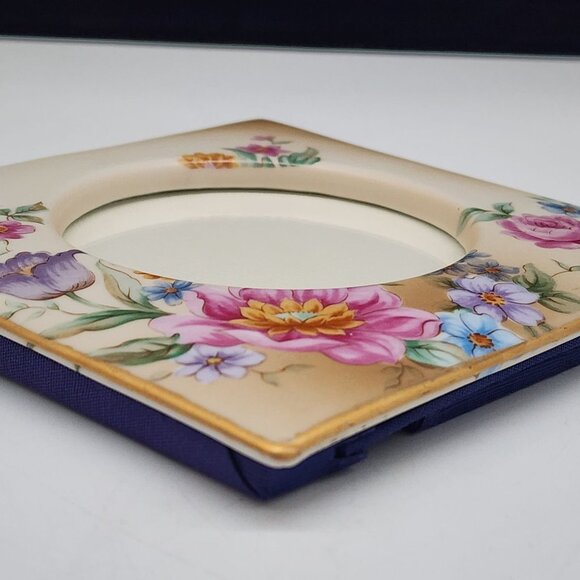 Vintage Floral Ceramic Picture Frame With Transferware Flowers Roses - Picture 10 of 12